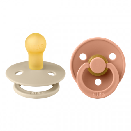 Imbracaminte si Accesorii - BIBS - Set 2 suzete Colour Latex, tetina rotunda, 0 luni +-Vanilla/Peach