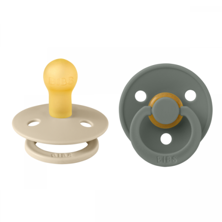 Imbracaminte si Accesorii - BIBS - Set 2 suzete Colour Latex, tetina rotunda, 0 luni +-Vanilla/Pine