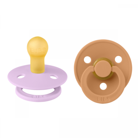 Imbracaminte si Accesorii - BIBS - Set 2 suzete Colour Latex, tetina rotunda, 0 luni +-Violet Sky/Pumpkin