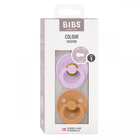 BIBS - Set 2 suzete Colour Latex, tetina rotunda, 0 luni +-Violet Sky/Pumpkin [1]