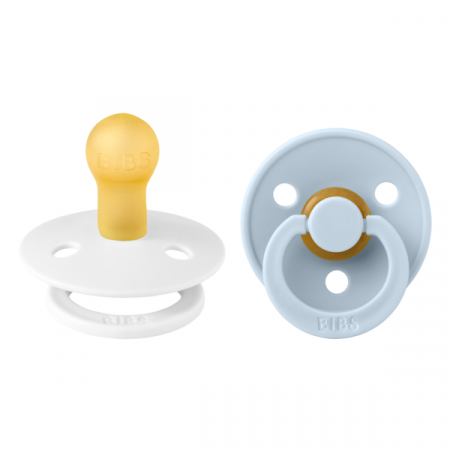 Imbracaminte si Accesorii - BIBS - Set 2 suzete Colour Latex, tetina rotunda, 0 luni +-White/Baby Blue