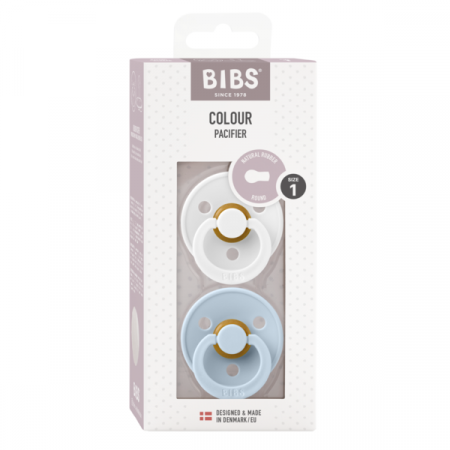 BIBS - Set 2 suzete Colour Latex, tetina rotunda, 0 luni +-White/Baby Blue [1]