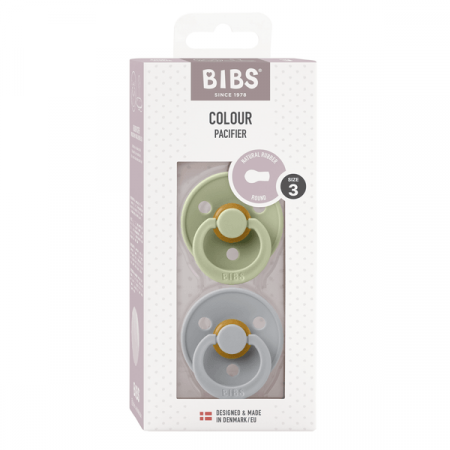 BIBS - Set 2 suzete Colour Latex, tetina rotunda, 18 luni +-Sage/Cloud [1]