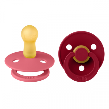 Imbracaminte si Accesorii - BIBS - Set 2 suzete Colour Latex, tetina rotunda, 6 luni +-Coral/Ruby