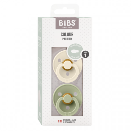 BIBS - Set 2 suzete Colour Latex, tetina simetrica, 0 luni +-Ivory/Sage [2]