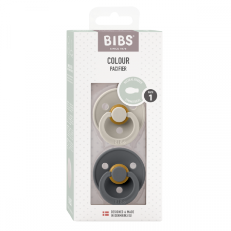 BIBS - Set 2 suzete Colour Latex, tetina simetrica, 0 luni +-Sand/Iron [2]