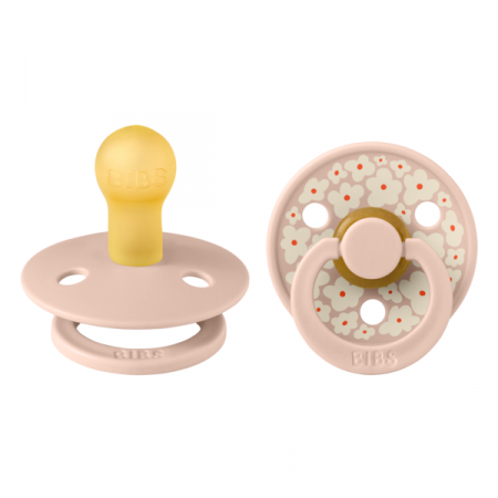 Imbracaminte si Accesorii - BIBS - Set 2 suzete Colour Studio Collection Flower Latex, tetina rotunda, 0 luni+-Blush