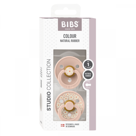 BIBS - Set 2 suzete Colour Studio Collection Flower Latex, tetina rotunda, 0 luni+-Blush [2]