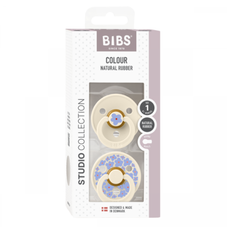 BIBS - Set 2 suzete Colour Studio Collection Flower Latex, tetina rotunda, 0 luni+-Ivory [2]