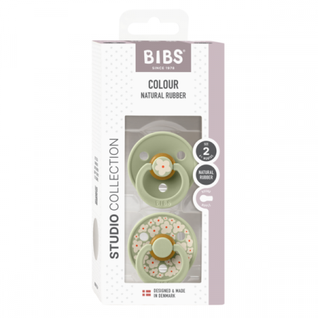 BIBS - Set 2 suzete Colour Studio Collection Flower Latex, tetina rotunda, 6 luni+-Sage [1]