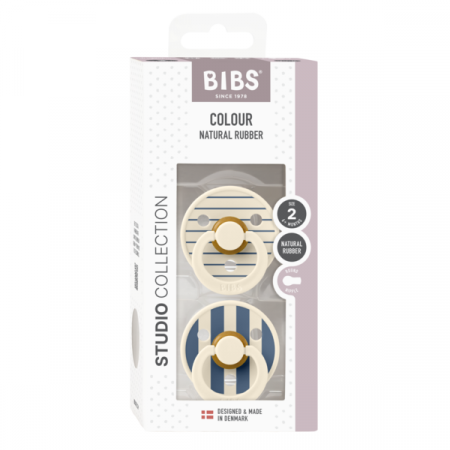 BIBS - Set 2 suzete Colour Studio Collection Stripe Latex, tetina rotunda, 6 luni+-Ivory/Steel Blue [1]