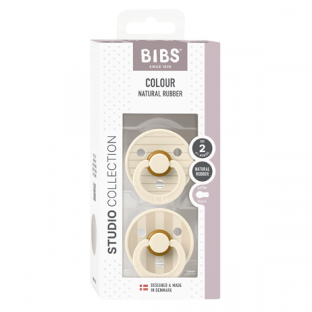 BIBS - Set 2 suzete Colour Studio Collection Stripe Latex, tetina rotunda, 6 luni+-Ivory/Vanilla [1]