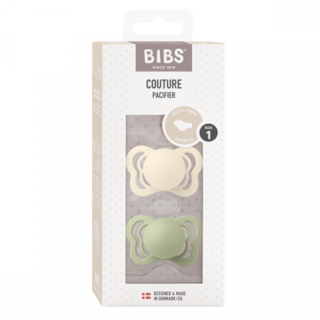 BIBS - Set 2 suzete Couture Latex, tetina anatomica, 0 luni +-Ivory/Sage [1]