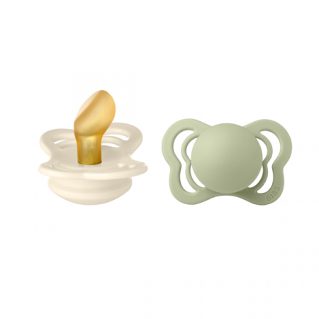 Imbracaminte si Accesorii - BIBS - Set 2 suzete Couture Latex, tetina anatomica, 0 luni +-Ivory/Sage