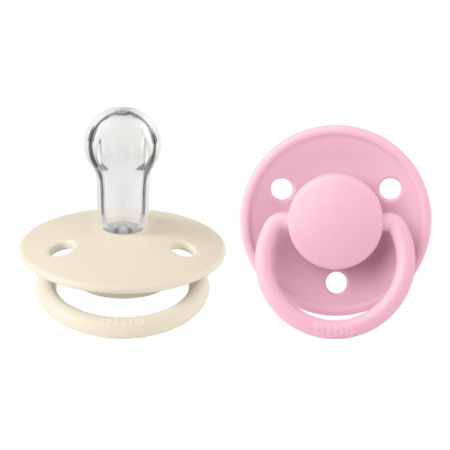 Imbracaminte si Accesorii - BIBS - Set 2 suzete De Lux Silicon, tetina rotunda, marime universala-Ivory/Baby Pink