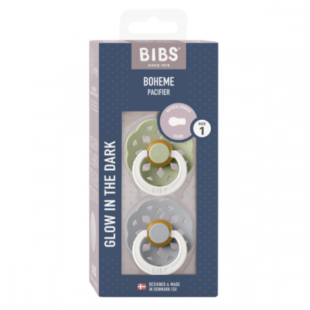 BIBS - Set 2 suzete fosforescente Boheme GLOW Latex, tetina rotunda, 0 luni + [1]