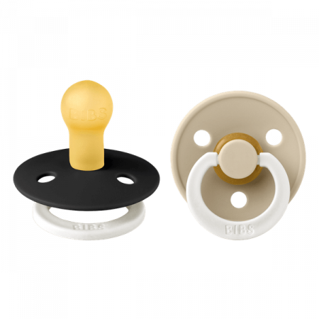 Imbracaminte si Accesorii - BIBS - Set 2 suzete fosforescente Colour Glow Latex, tetina rotunda, 0 luni +-Black/Vanilla
