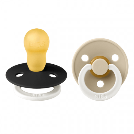 Imbracaminte si Accesorii - BIBS - Set 2 suzete fosforescente Colour Glow Latex, tetina rotunda, 18 luni +-Black/Vanilla
