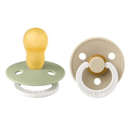 Imbracaminte si Accesorii - BIBS - Set 2 suzete fosforescente Colour Glow Latex, tetina rotunda, 18 luni +-Sage/Vanilla