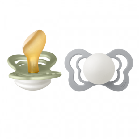 Imbracaminte si Accesorii - BIBS - Set 2 suzete Fosforescente Couture Glow Latex, tetina anatomica, 6 luni +-Sage/Cloud