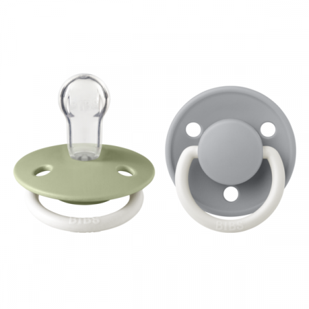 Imbracaminte si Accesorii - BIBS - Set 2 suzete Fosforescente De Lux GLOW Silicon, tetina rotunda, marime universala-Sage/Cloud