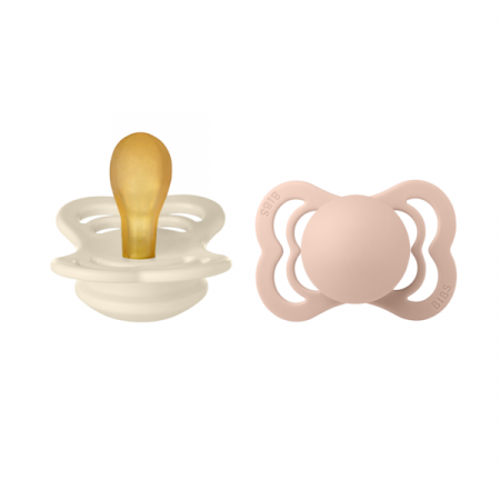 Imbracaminte si Accesorii - BIBS - Set 2 suzete Supreme Latex, tetina simetrica, 0 luni +-Ivory/Blush