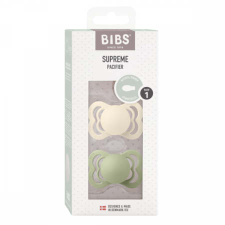 BIBS - Set 2 suzete Supreme Latex, tetina simetrica, 0 luni +-Ivory/Sage [1]