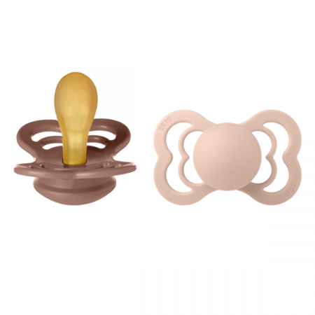 Imbracaminte si Accesorii - BIBS - Set 2 suzete Supreme Latex, tetina simetrica, 6 luni +-Blush/Woodchuck