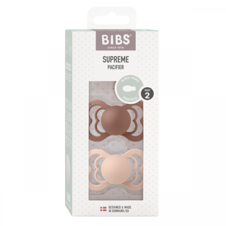 BIBS - Set 2 suzete Supreme Latex, tetina simetrica, 6 luni +-Blush/Woodchuck [1]