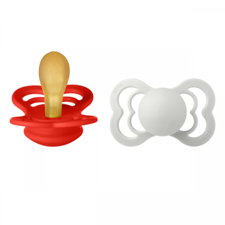 Imbracaminte si Accesorii - BIBS - Set 2 suzete Supreme Latex, tetina simetrica, 6 luni +-Candy Apple/Haze