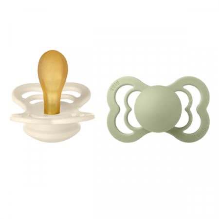 Imbracaminte si Accesorii - BIBS - Set 2 suzete Supreme Latex, tetina simetrica, 6 luni +-Ivory/Sage