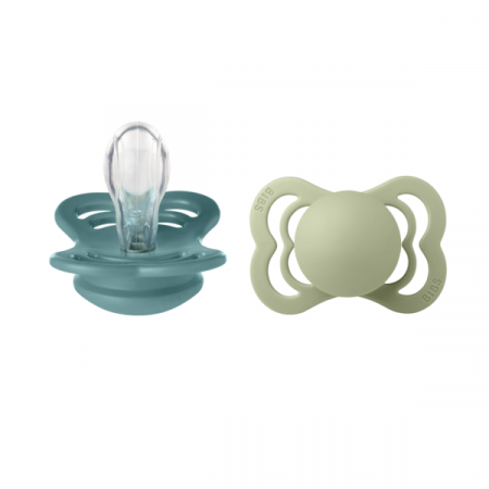 Imbracaminte si Accesorii - BIBS - Set 2 suzete Supreme Silicon, tetina simetrica, 0 luni +-Island Sea/Sage