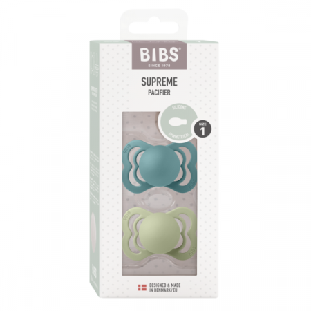 BIBS - Set 2 suzete Supreme Silicon, tetina simetrica, 0 luni +-Island Sea/Sage [1]
