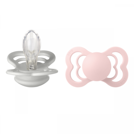Imbracaminte si Accesorii - BIBS - Set 2 suzete Supreme Silicon, tetina simetrica, 6 luni +-Haze/Blossom