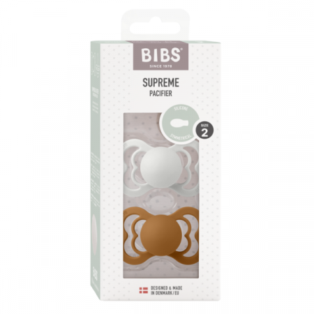 BIBS - Set 2 suzete Supreme Silicon, tetina simetrica, 6 luni +-Haze/Caramel [1]