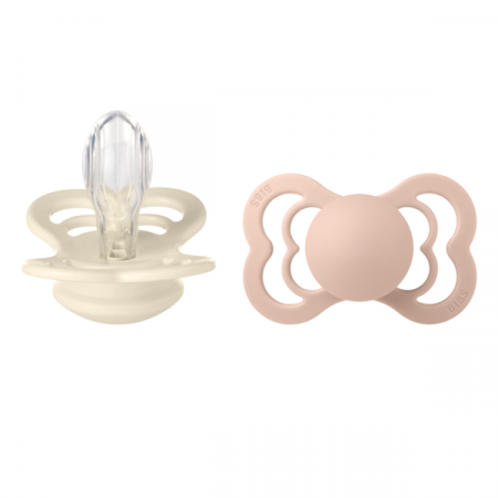 Imbracaminte si Accesorii - BIBS - Set 2 suzete Supreme Silicon, tetina simetrica, 6 luni +-Ivory/Blush
