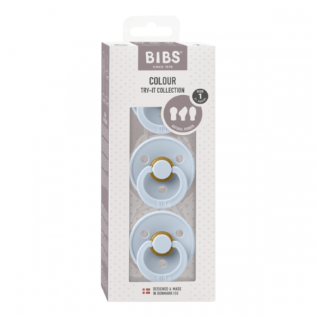 BIBS - Set 3 suzete Colour Latex, tetina rotunda, simetrica & anatomica 0 luni +-Baby Blue [1]