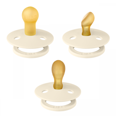 Imbracaminte si Accesorii - BIBS - Set 3 suzete Colour Latex, tetina rotunda, simetrica & anatomica 0 luni +-Ivory