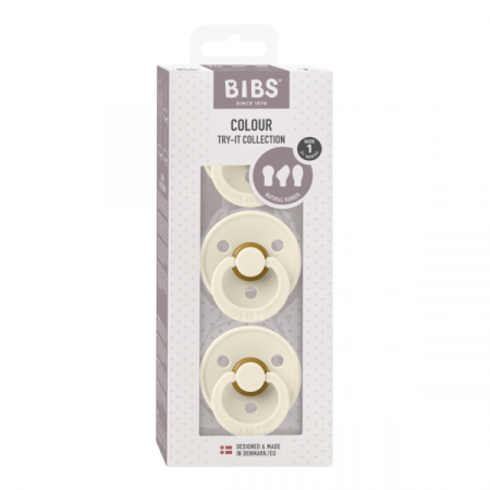 BIBS - Set 3 suzete Colour Latex, tetina rotunda, simetrica & anatomica 0 luni +-Ivory [1]