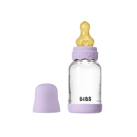 Alaptare si Hranire - BIBS - Set complet biberon Boheme din sticla anticolici cu tetina din latex, flux lent, 120 ml, Violet Sky