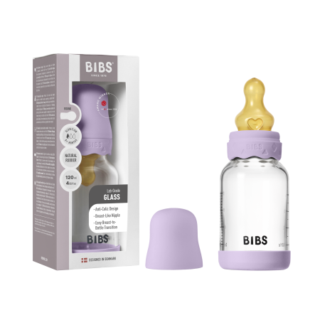 BIBS - Set complet biberon Boheme din sticla anticolici cu tetina din latex, flux lent, 120 ml, Violet Sky [1]