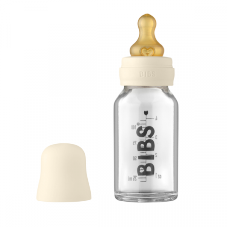Alaptare si Hranire - BIBS - Set complet biberon din sticla anticolici, 110 ml, Ivory