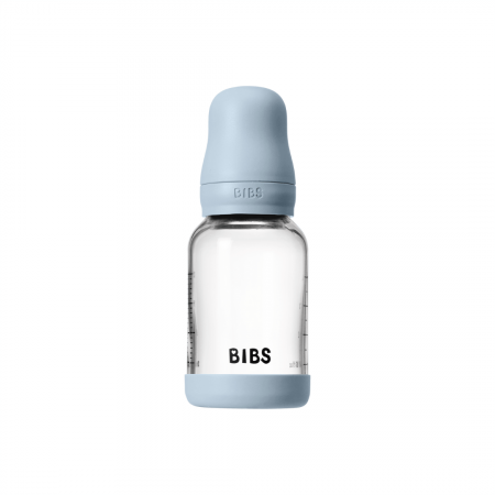 BIBS - Set complet biberon din sticla anticolici cu tetina din latex, flux lent, 120 ml, Baby Blue [1]