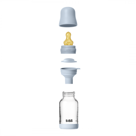 BIBS - Set complet biberon din sticla anticolici cu tetina din latex, flux lent, 120 ml, Baby Blue [2]