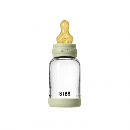 Alaptare si Hranire - BIBS - Set complet biberon din sticla anticolici cu tetina din latex, flux lent, 120 ml, Sage