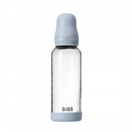 BIBS - Set complet biberon din sticla anticolici cu tetina din latex, flux mediu, 240 ml, Baby Blue [1]