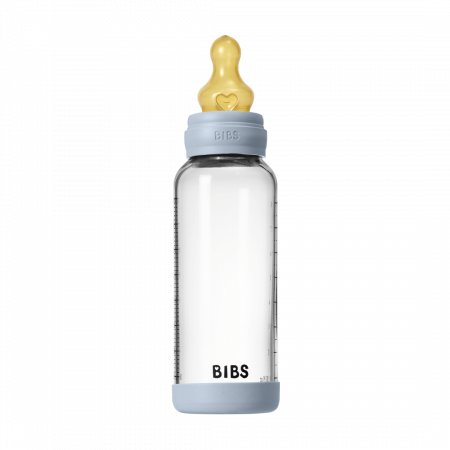 BIBS - Set complet biberon din sticla anticolici cu tetina din latex, flux mediu, 240 ml, Baby Blue [3]