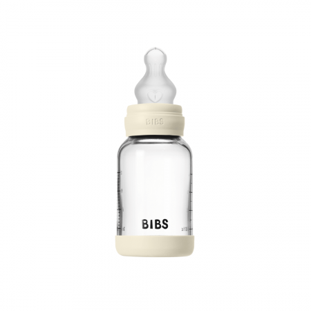 Alaptare si Hranire - BIBS - Set complet biberon din sticla anticolici cu tetina din silicon flux lent, 120 ml, Ivory