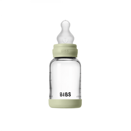 Alaptare si Hranire - BIBS - Set complet biberon din sticla anticolici cu tetina din silicon flux lent, 120 ml, Sage