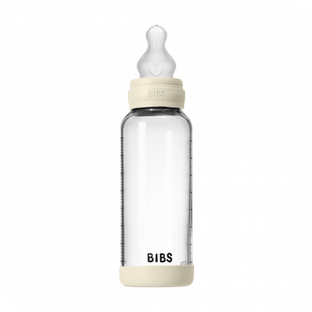BIBS - Set complet biberon din sticla anticolici cu tetina din silicon, flux mediu, 240 ml, Ivory [1]